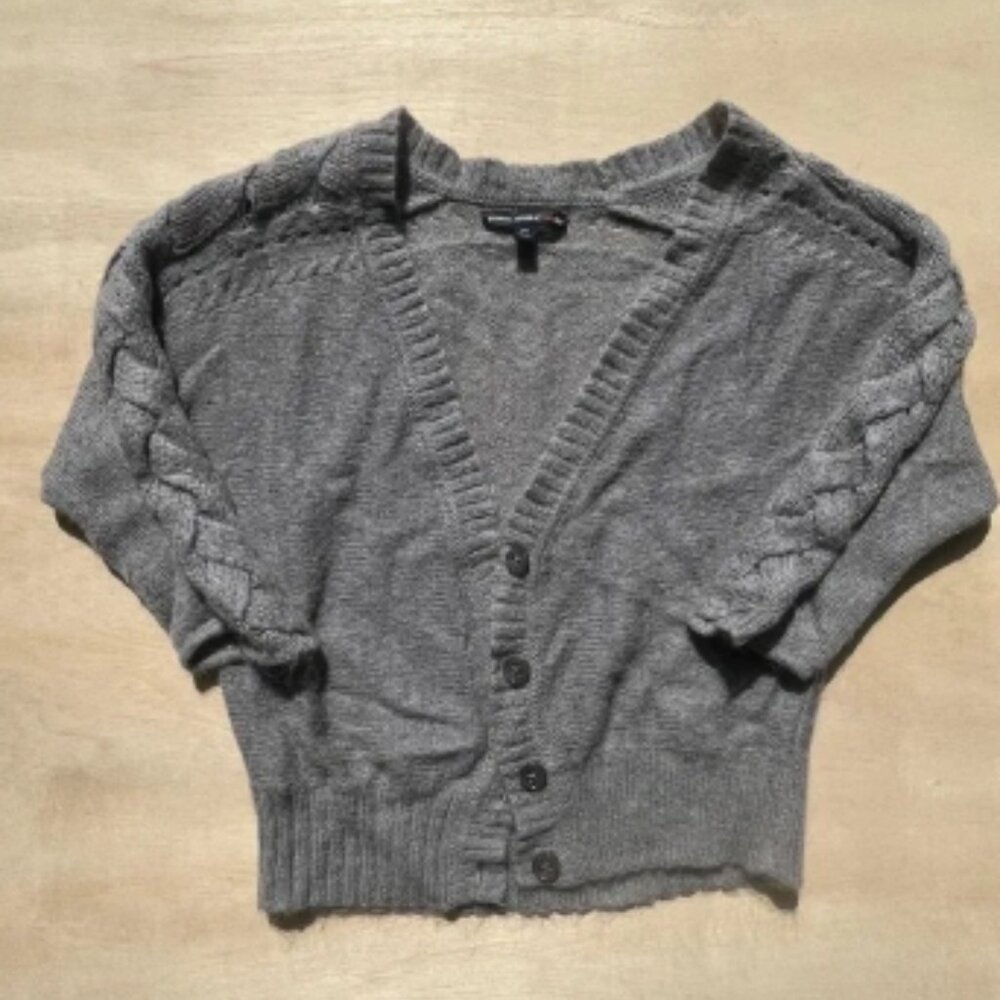 Banana Republic Mad Men Grey Crewneck Cardigan Button Up 3/4 Sleeve Casual Comfy